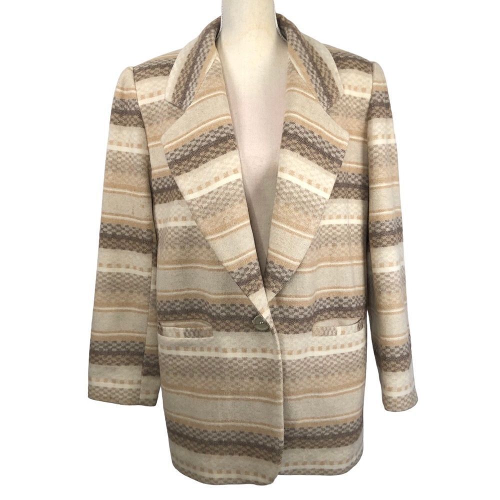 Vintage Breatan Wool Blend Southwest Pattern Long Line Blazer Size Large
